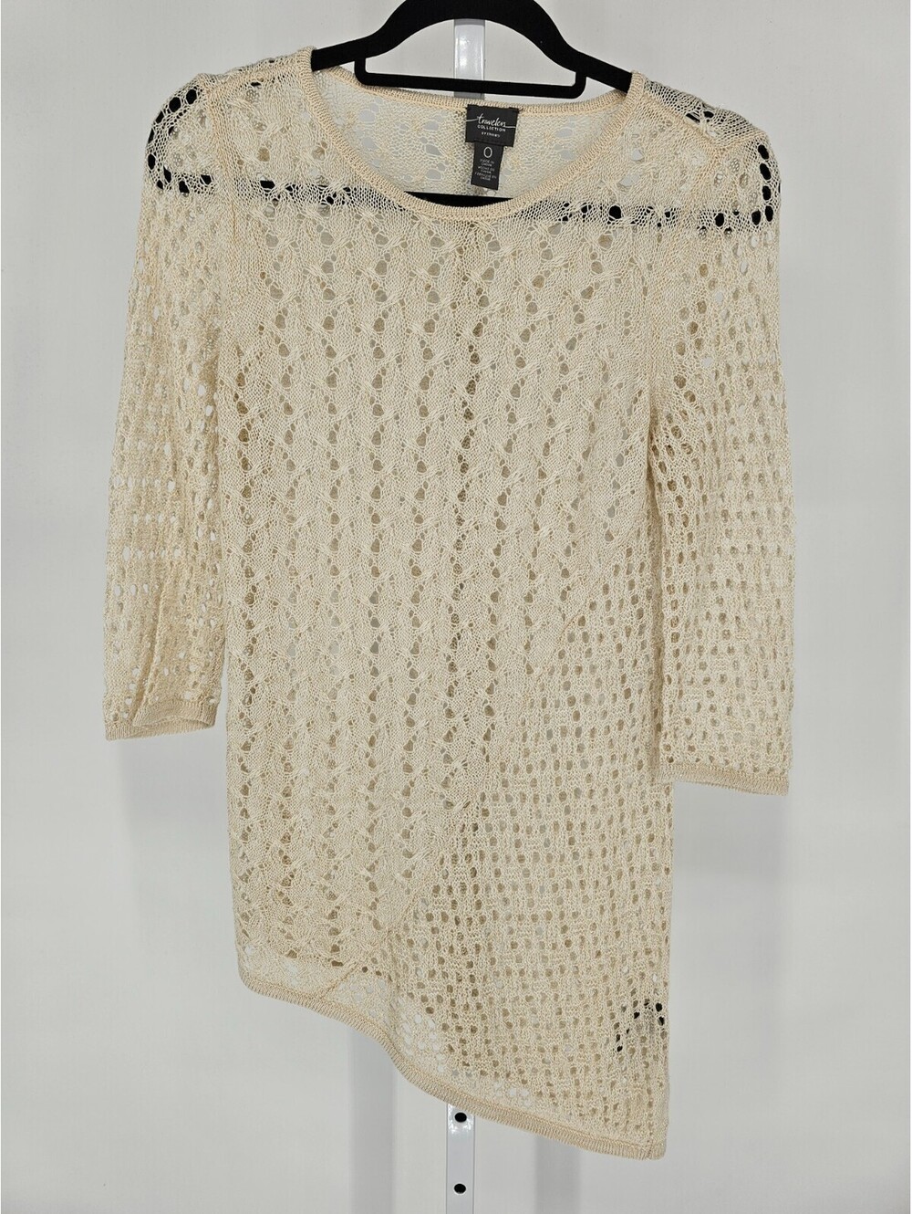 Chico's Travelers Womens Size 0 (S) Crochet Sweater Cream Metallic Asymmetric - Picture 1 of 4